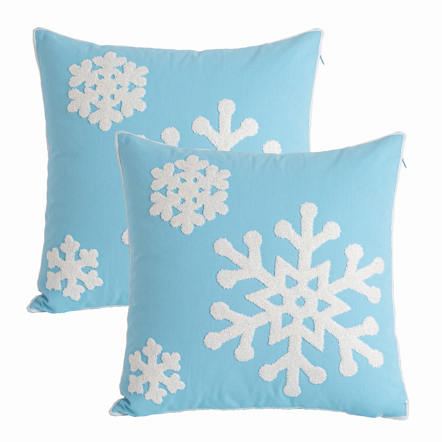 AFIRMLY 18x18,Cotton Christmas Blessing Throw Pillow Cover for Bed Sofa Cushion Car Snowflake Embroideried Pillowcases,1pair Blue