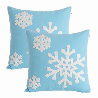 AFIRMLY 18x18,Cotton Christmas Blessing Throw Pillow Cover for Bed Sofa Cushion Car Snowflake Embroideried Pillowcases,1pair Blue