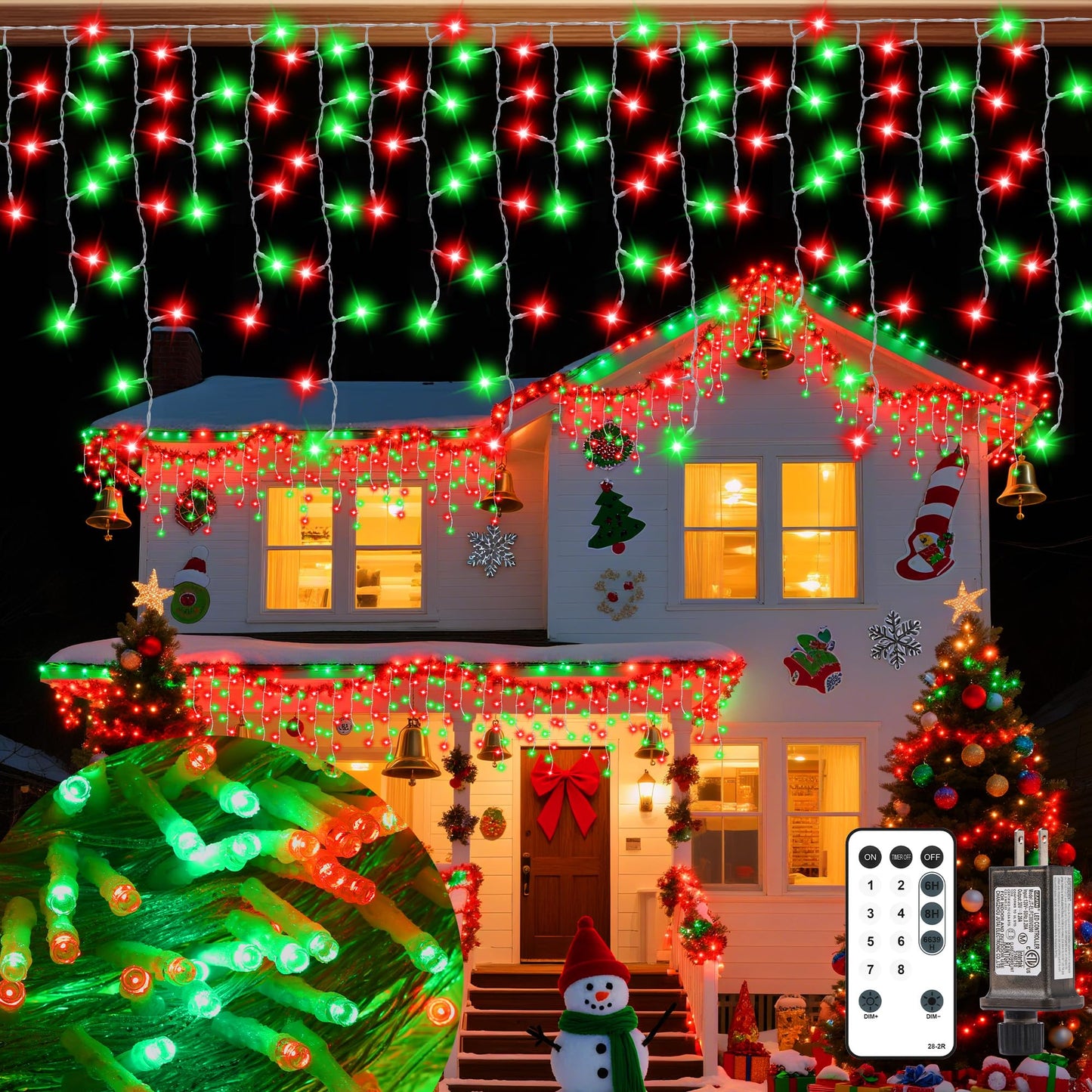 Vynoblip Christmas Ice Lights Outdoor, Red Green 99FT 1206 LED 8 Modes Plug in Xmas Tree Decorations Twinkle Fairy Light String with Remote Timer Memory for Roofline Yard Party Wedding Camping Decor