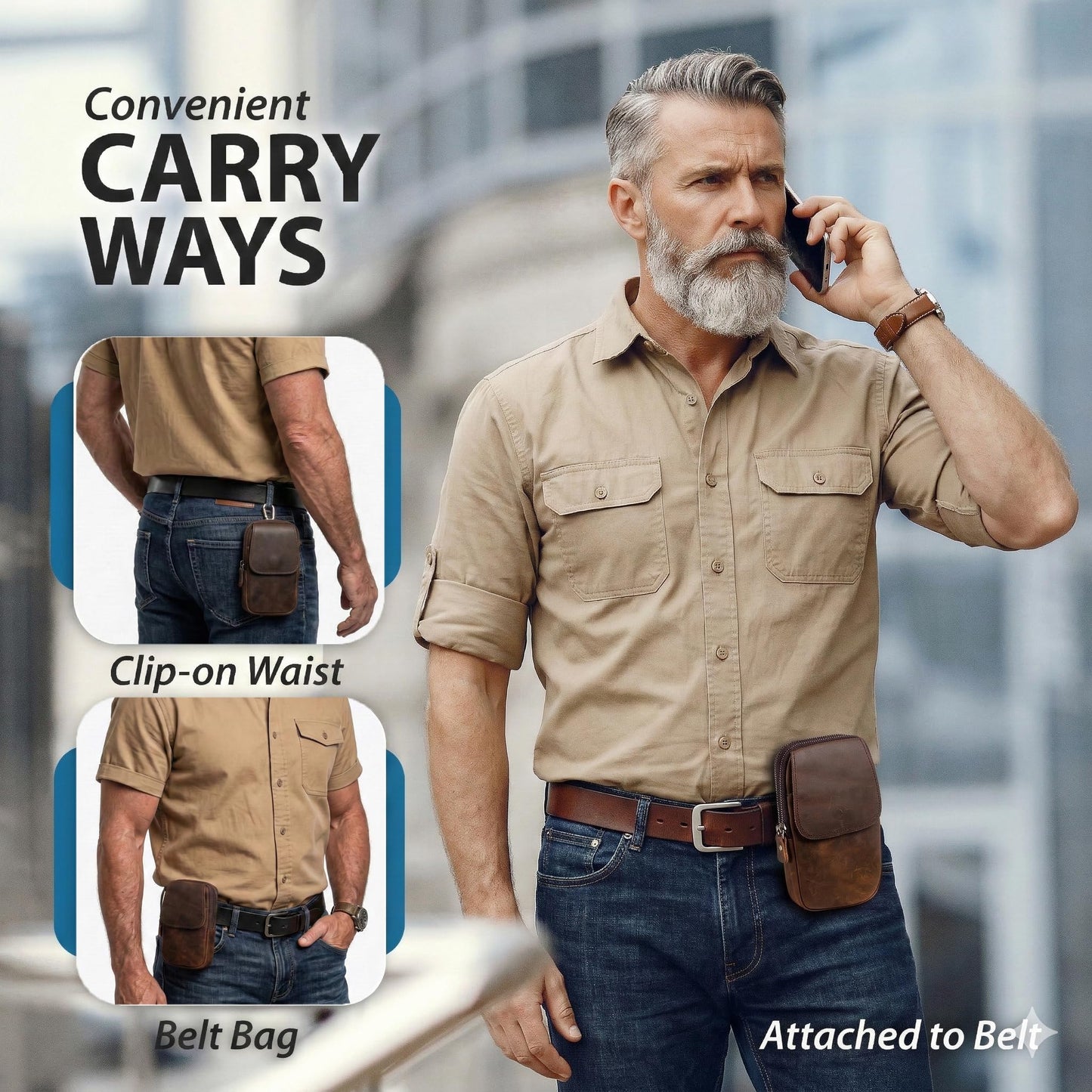 Hengwin Leather Men Cell Phone Holster Wallet Case with Belt Clip Travel Messenger Bag Waist Pouch Crossbody Purse Fits for iPhone 17 Pro Max 16 Pro Max 15 Pro Max Samsung Galaxy S25 Ultra (Coffee)