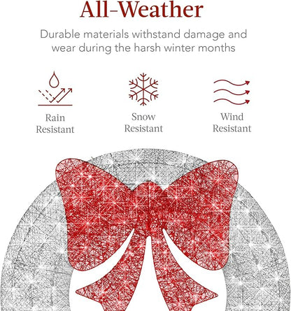 Best Choice Products 36in Pre-Lit Outdoor Christmas Wreath Decoration, LED Metal Holiday Decor for Home w/ 120 Lights, Bow - Silver/Red