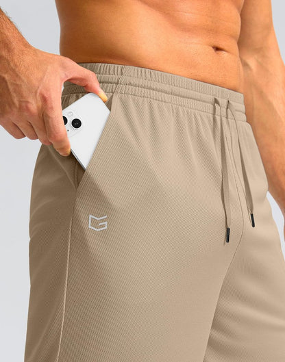 G Gradual Men's Athletic Shorts with Pockets 9" / 11" Long Basketball Shorts Lightweight Quick Dry Gym Workout Shorts for Men(Light Khaki,4XL)