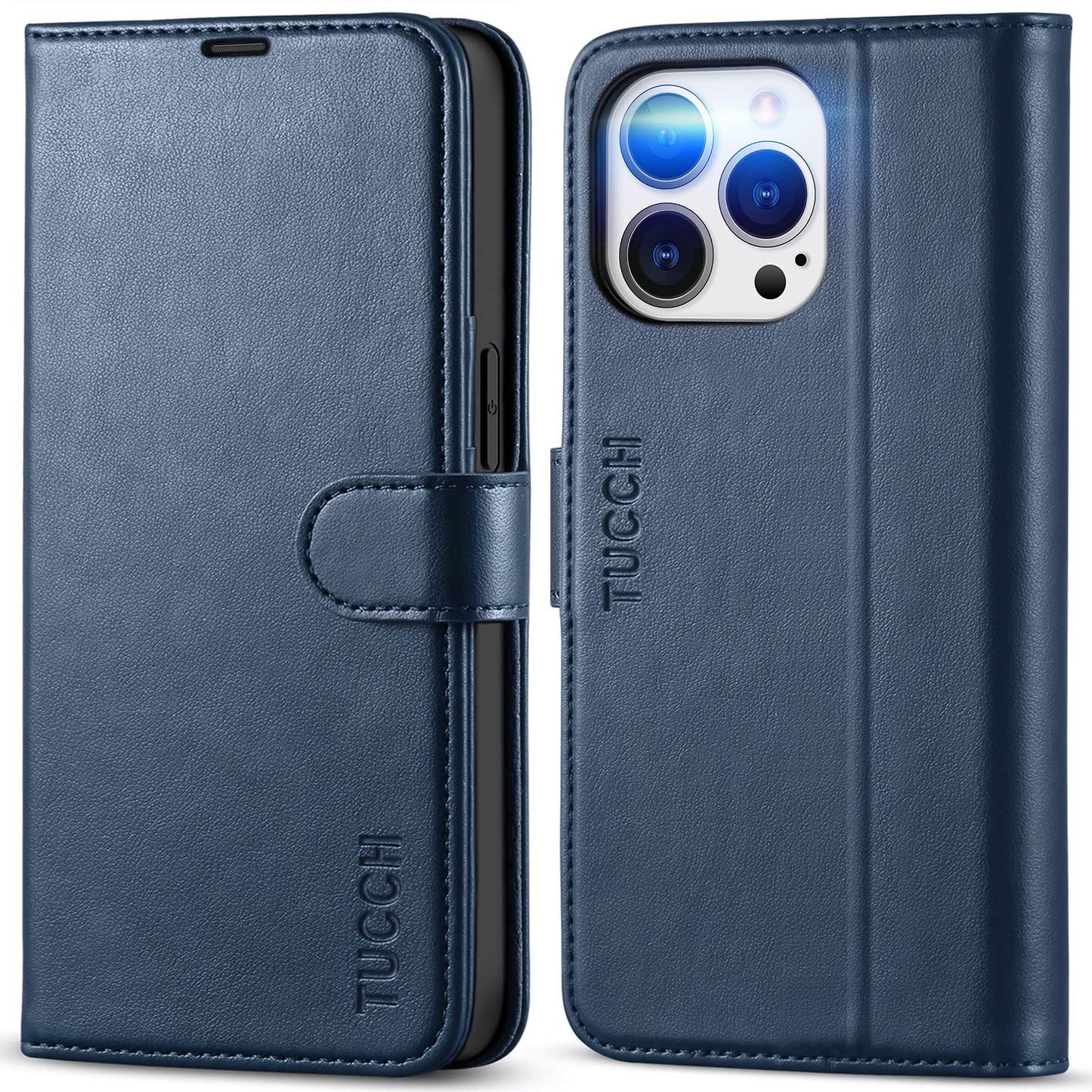 TUCCH Wallet Case for iPhone 13 Pro, [RFID Blocking] PU Leather Stand Folio Magnetic Card Slot Flip Cover with [TPU Protective Interior Case] Compatible with iPhone 13 Pro 6.1", Dark Blue