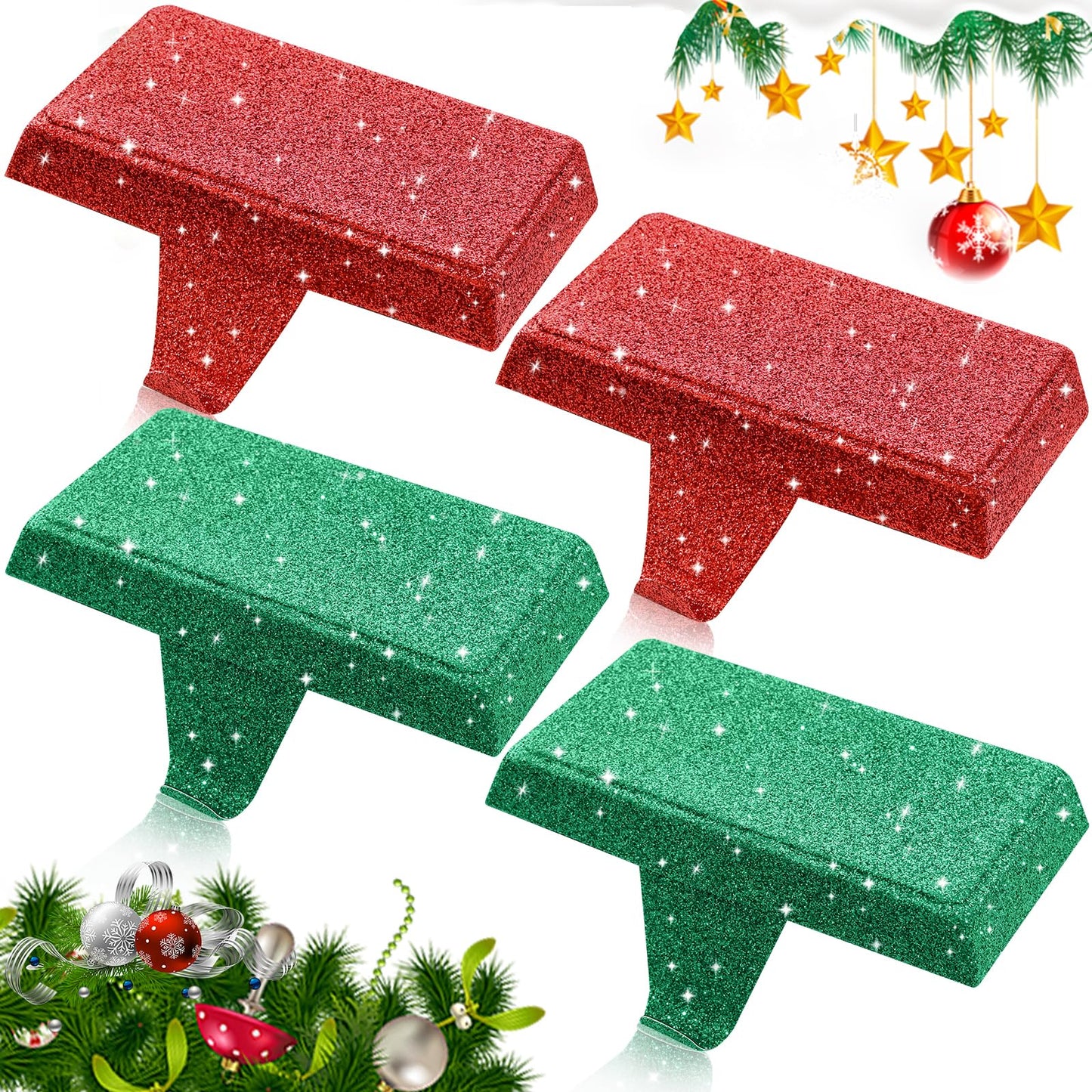 GoClimber Christmas Stocking Holders for Mantle Set of 4, Weighted Stocking Holder Fireplace Stocking Hangers for Xmas Holiday Party Decoration