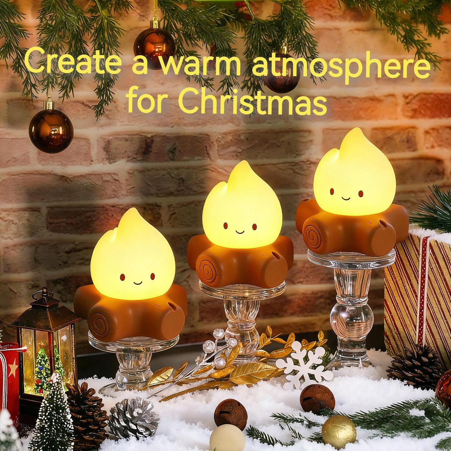 Tarinks 3 Pcs Campfire Night Light, Rechargeable Flame Lamp with 5 White Noise, Dimmable Flameless Candles Lights, Portable LED Ambiance Light for Camping Indoor Outdoor Holiday Decor Gifts