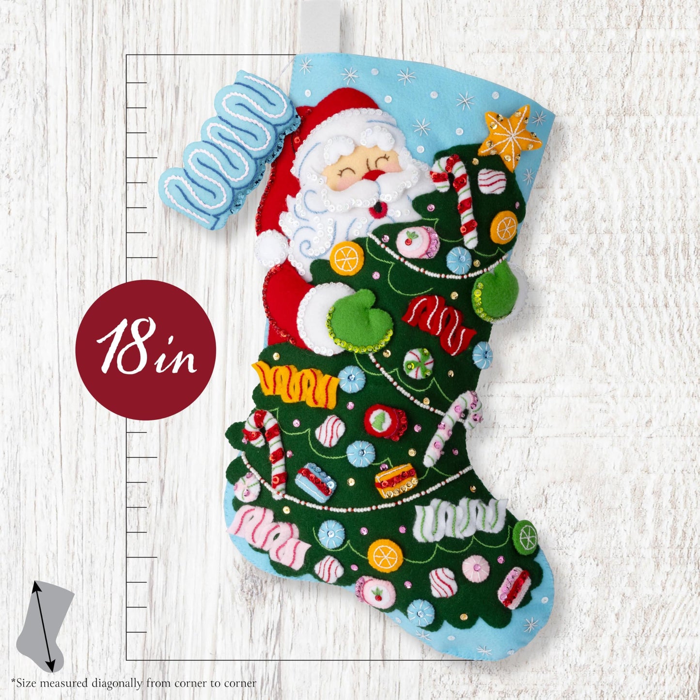 Bucilla Felt Applique 18" Stocking Making Kit, Santa's Candy Christmas, Perfect for DIY Arts and Crafts