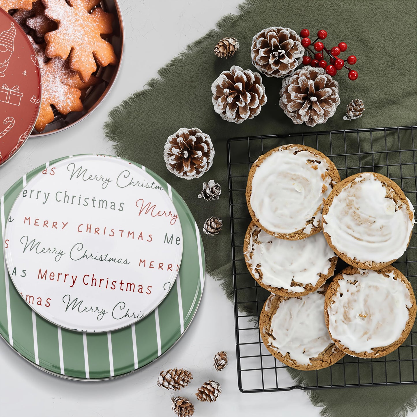 Beautiful Christmas Cookie Tins Set Of 3 - Cute Containers Are Perfect To Share Delicious Homemade Cookies, Candy Or Cupcakes With Friends & Family - Sturdy Boxes With Lids For Holiday Gift Giving