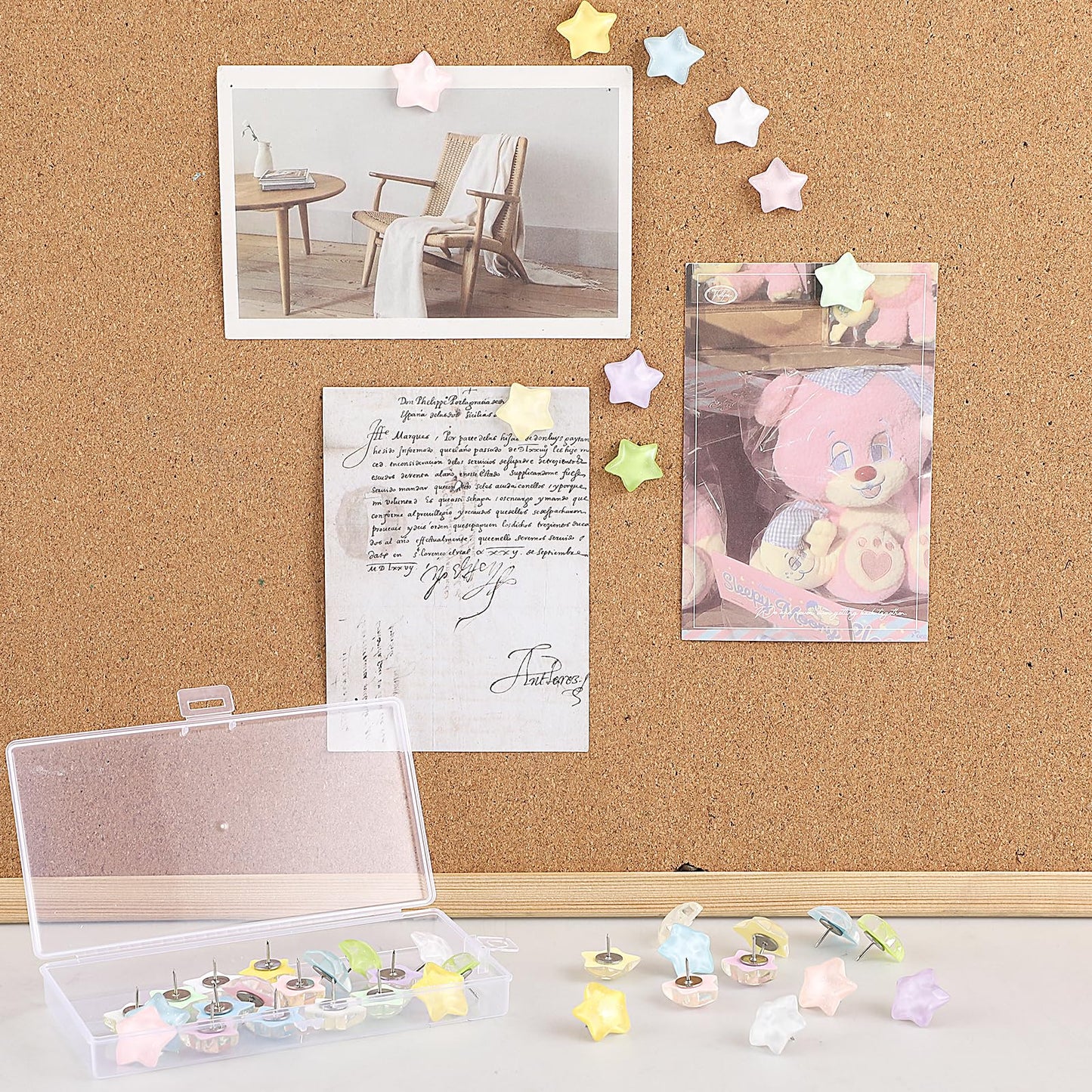 40 PCS Star-Shaped Decorative Thumb Tacks Cute Push Pins for Bulletin Board for Wall Cork Board Bulletin Boards with Storage Box