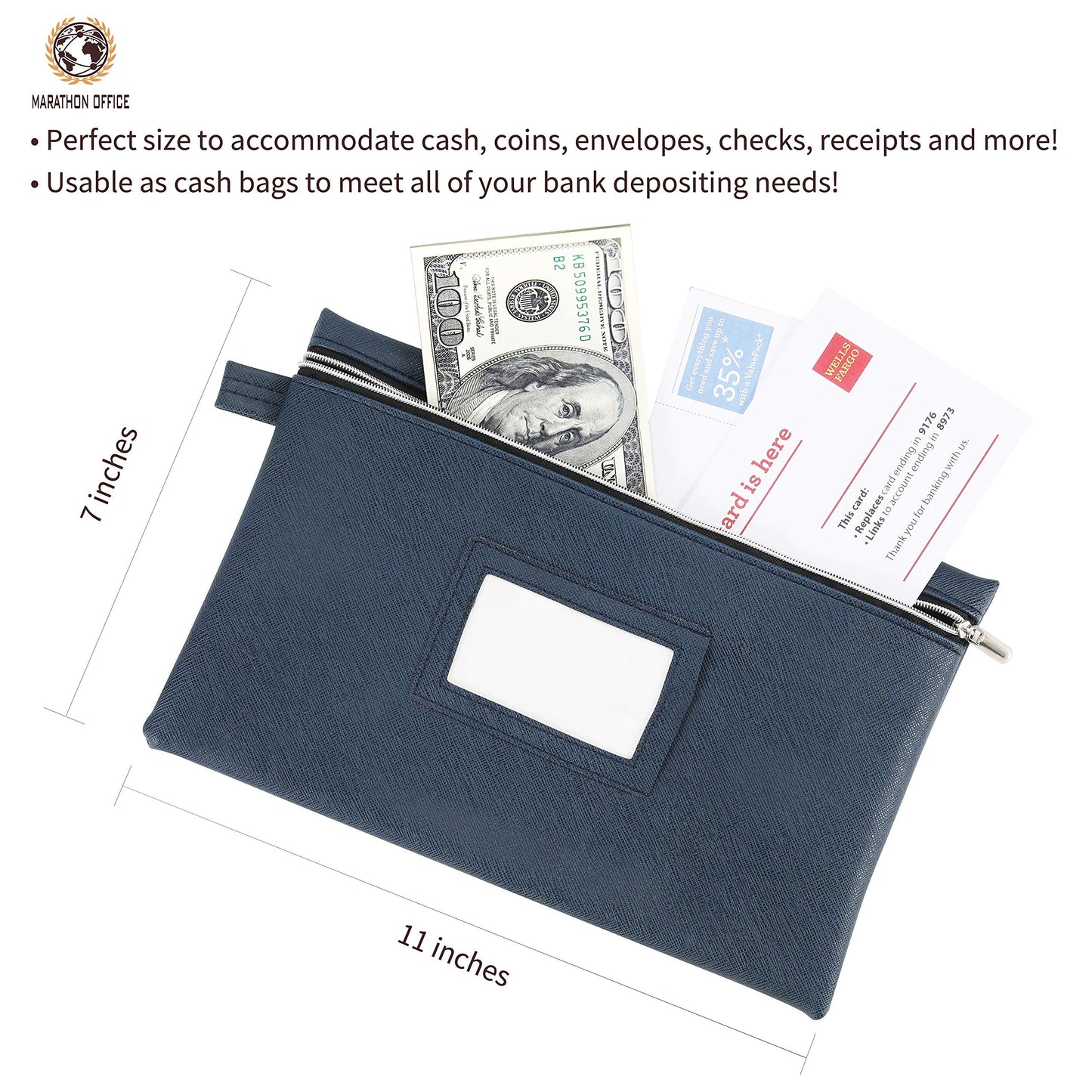 Premium 7-Piece Bank Bag Set - Heavy-Duty Zippered Faux Leather Cash Bag, Deposit Bag, or Tool Pouch - Water Resistant, 7 Earthy Colors - Bank Deposit Bag, Pencil Pouch, Coin Bag, Zipper Pouch
