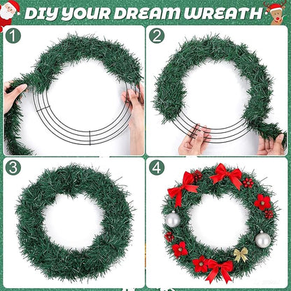 Fovths 24 Pack Christmas Wire Wreath Ring 14 Inches Metal Wire Wreath Frame with Floral Wires Green DIY Floral Crafts for Xmas Halloween New Year Holiday Valentines Day Decor