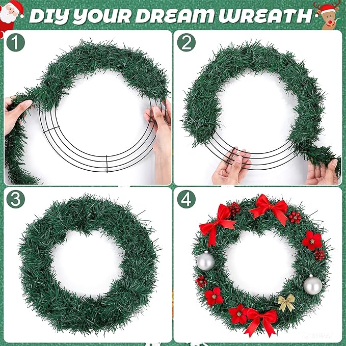 Fovths 12 Pack Christmas Wire Wreath Ring 12 Inches Metal Wire Wreath Frame with Floral Wires Green DIY Floral Crafts for Xmas Halloween New Year Holiday Valentines Day Decor
