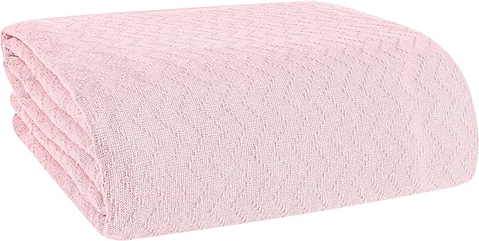 BELIZZI Home 100% Cotton Bed Blanket, Breathable Thermal Blanket Twin Size, Soft Chevron Thermal Blanket 60"x90", Cotton Bed Blanket, Perfect for Layering Any Bed for All Season, Pink