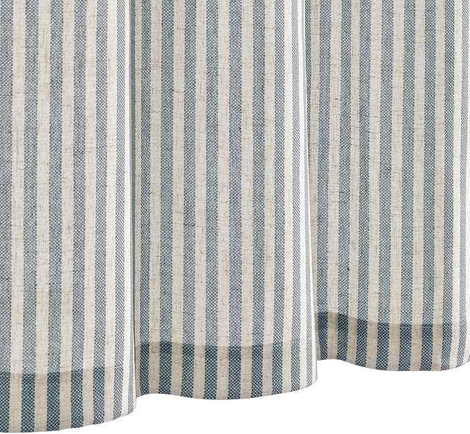 jinchan Tab Top Linen Kitchen Curtains 36 Inches Striped Tier Curtains Farmhouse Modern Cafe Style Small Window Treatments Airy Light Filtering Rod Pocket for Living Room Bathroom 2 Panels Blue