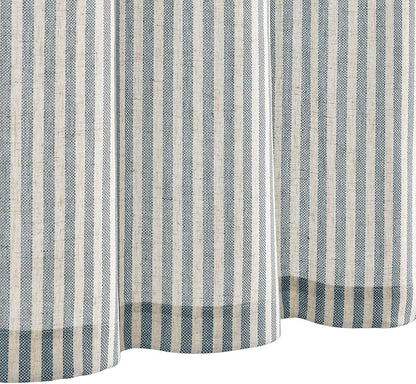 jinchan Tab Top Linen Kitchen Curtains 36 Inches Striped Tier Curtains Farmhouse Modern Cafe Style Small Window Treatments Airy Light Filtering Rod Pocket for Living Room Bathroom 2 Panels Blue