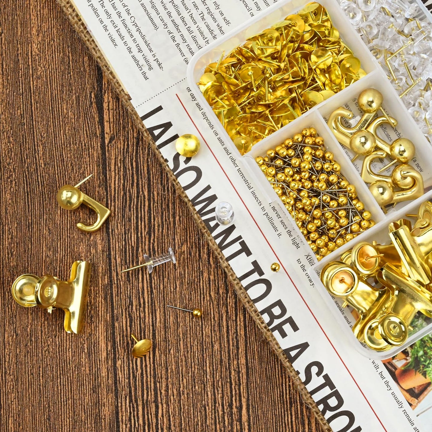 350 Pcs Gold Push Pins Set 5 Styles Decorative Thumb Tacks Assorted Push Pins for Bulletin Board, Cork Board