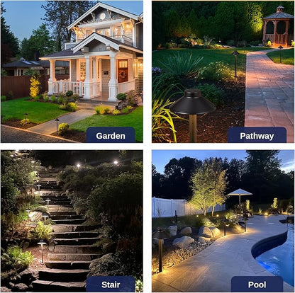 Gardenreet Solid Cast Brass Pathway Light - 12v LED Landscape Path Lights Outdoor Waterproof IP65, Electric Pathlights Wired, Hat Shape Black for Garden Decorations G4 Bulb Not Included (12 Pack)