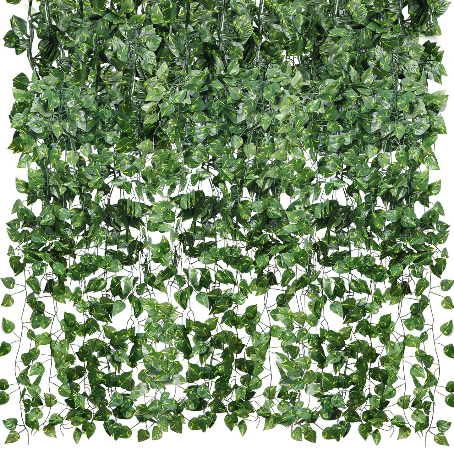 CEWOR 48 Pack 7 Feet Artificial Ivy Garlands, Fake Vines Greenery Hanging Plants Green Leaves Backdrop for Room Bedroom Wall Decor, Jungle Themed Party Wedding Decorations
