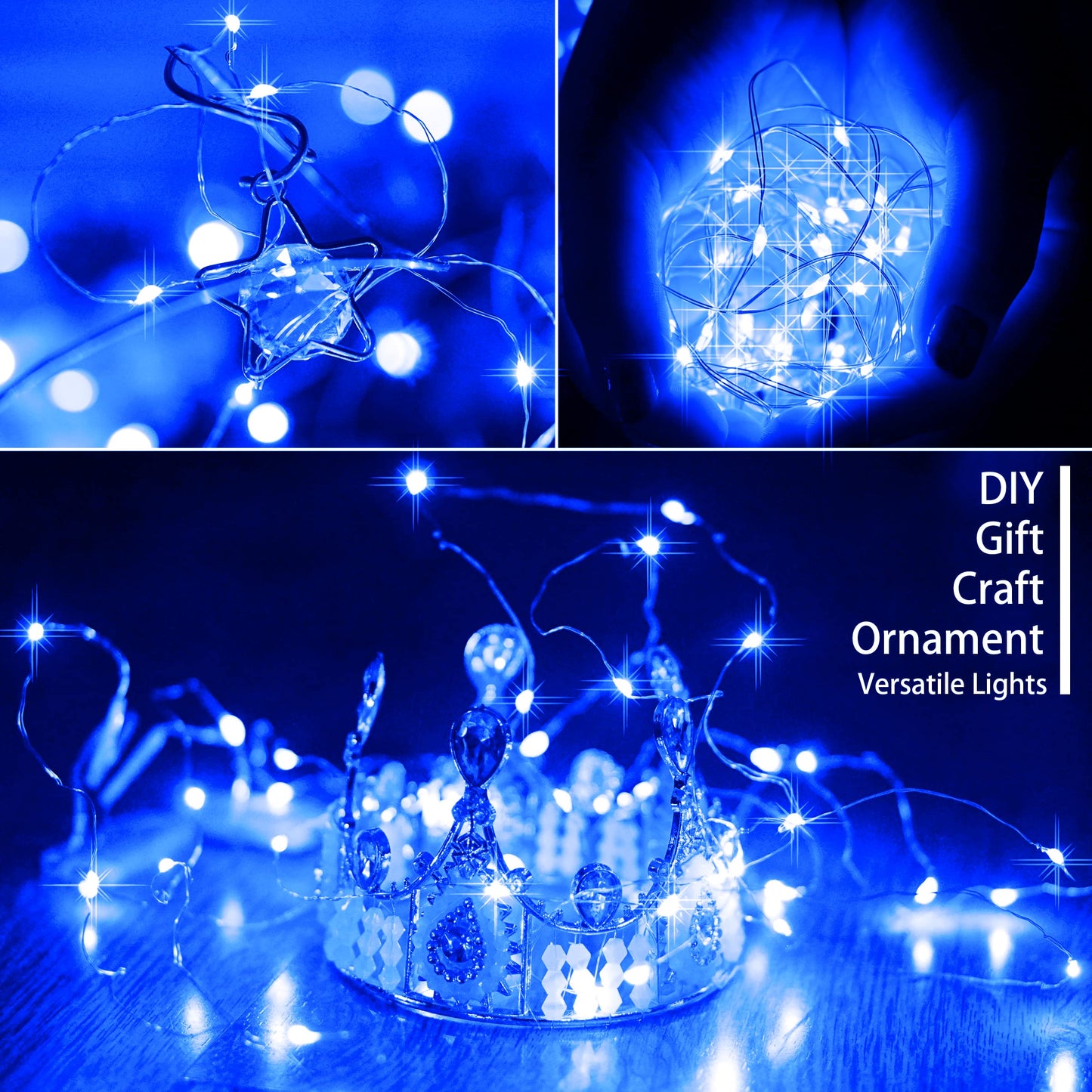 SunKite 16 Packs 20 LED Blue Fairy String Lights Battery Operated Waterproof 6.6 Feet Silver Copper Wire Firefly Starry Moon Lights for DIY Bottle Costume Wedding Party Bedroom Table Decor