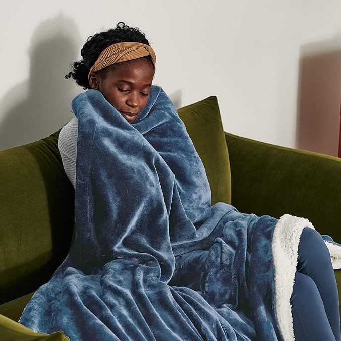 Bedsure GentleSoft Sherpa Fleece Throw Blanket Twin Size for Couch - Thick and Warm Throw for Men, Soft Fuzzy Plush Twin Blanket for Winter, Slate Blue, 60x80 Inches