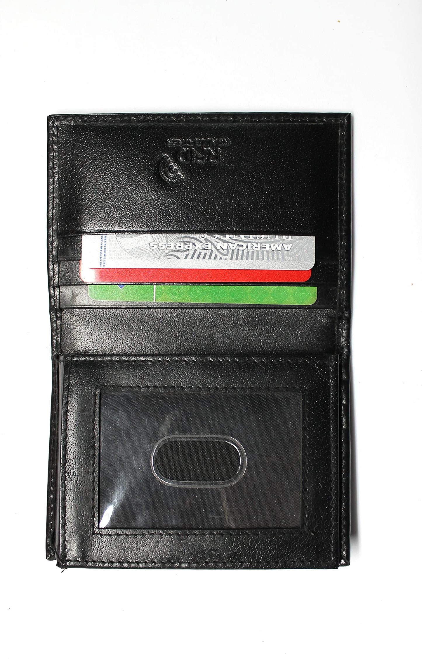 L-Fold Credit Card Trifold Black Leather Wallet - RFID Blocking