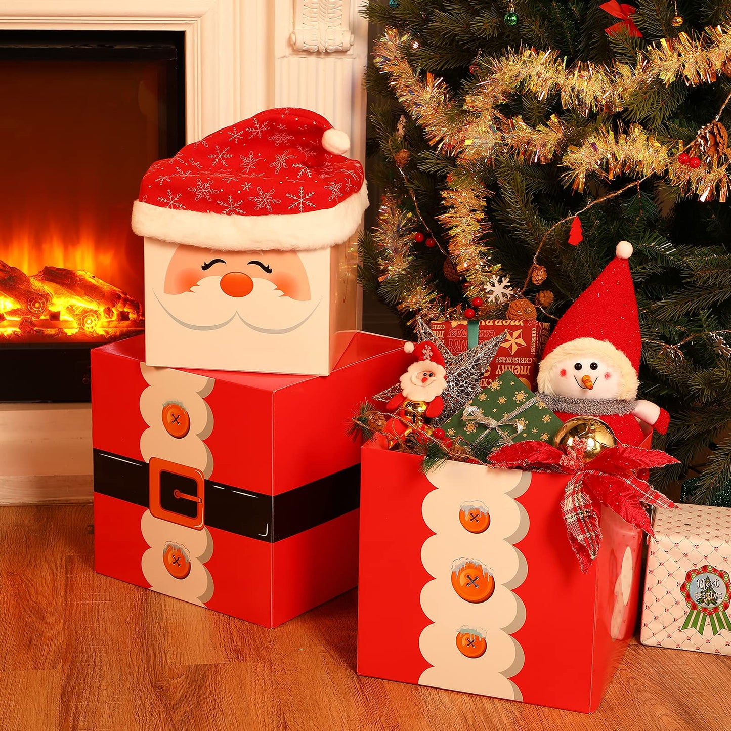 Marspark 4 Pieces Christmas Box Decoration Nesting Decorative Stackable Nesting Christmas Stacking Boxes(Santa)