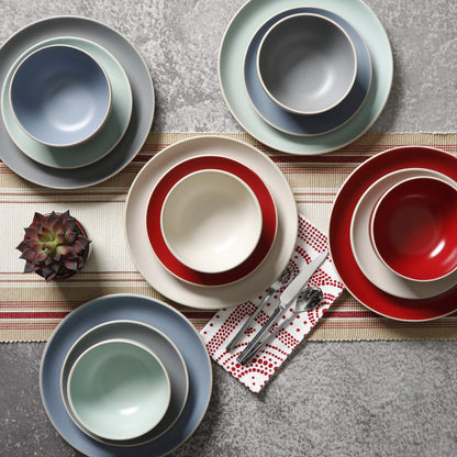 Gibson Home Queenslane 16 Piece Double Bowl Plates and Bowls Dinnerware Sets - Matte Blue