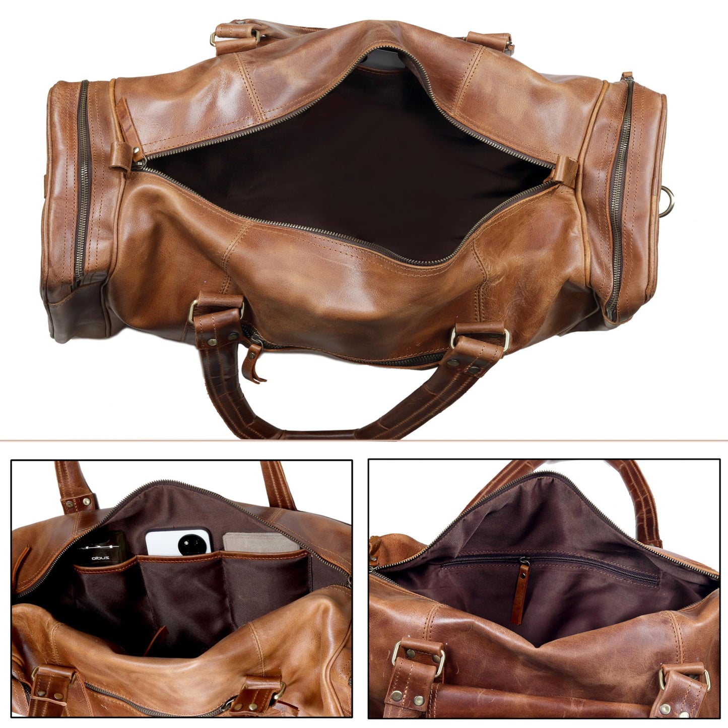 Leather Duffel Bag for Men and Women, Full Grain Travel Duffel Bag, Sports Duffel Bag Men, Overnight Weekender Bag Carry on Cabin Bag Luggage Bag Handmade Leather Duffle 24 inches
