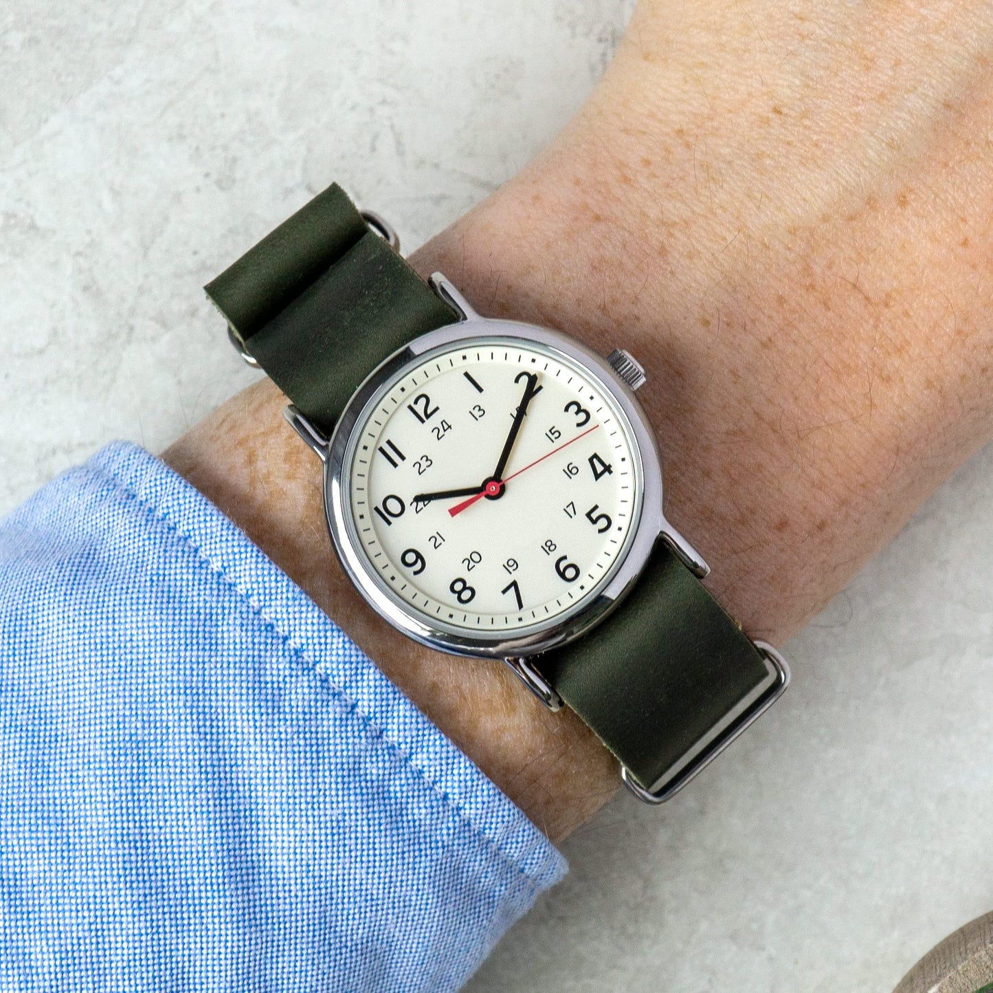 Benchmark Basics Leather Watch Band - Crazy Horse Oiled Leather One-Piece Watch Straps for Men & Women - 22mm, Dark Green
