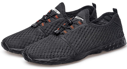 DOUSSPRT Men's Water Shoes Quick Drying Sports Aqua Shoes Dark Allblack Size 7