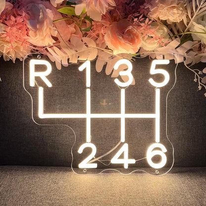 Car Gear Shift Neon Sign for Wall Decor Personalized Custom Shop Neon Light Signs Garage Logo Decor Led Name Business Gift Auto Room Garage Repair Shop Warm White 34×27.2 CM