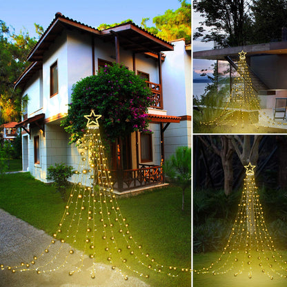 PUHONG Christmas Decoration, Outdoor Star String Lights, Christmas Tree Toppers Lights 320 LED 8 Modes with 12" Lighted Star for Halloween Christmas New Year Holiday Birthday Decor (Warm White)
