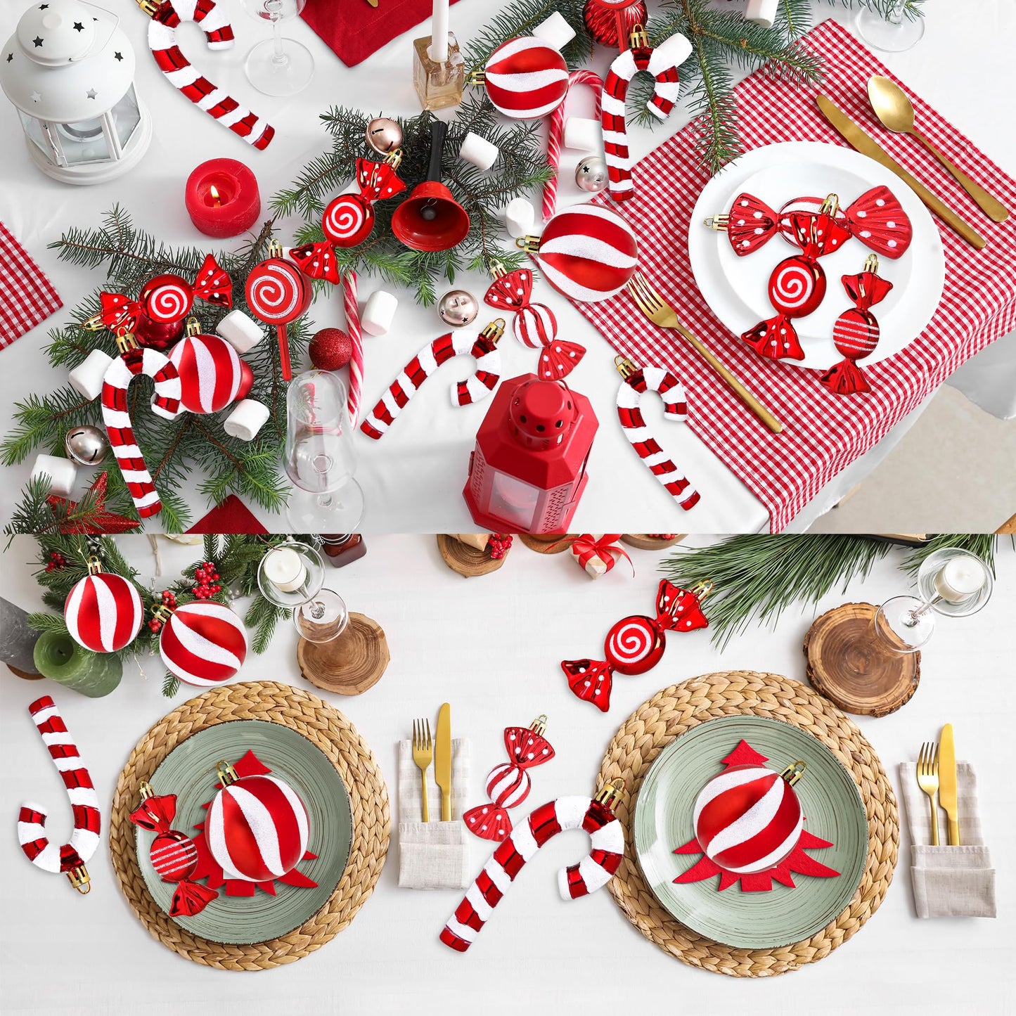 Christmas Candy Cane Lollipop Ornaments for Christmas Tree 30Pcs Xmas Plastic Peppermint Christmas Tree Hanging Ball Pendants for Xmas Party Indoor New Year Holiday Home Decorations (Red)