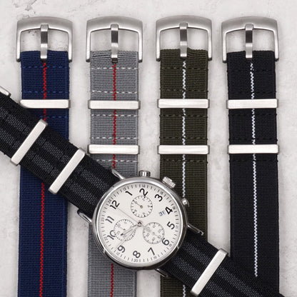 Benchmark Basics Elastic Watch Band - Parachute Nylon One-Piece Military Style Watch Straps for Men & Women - Choice of Color & Width - 20mm or 22mm (20mm, Grey/Red)