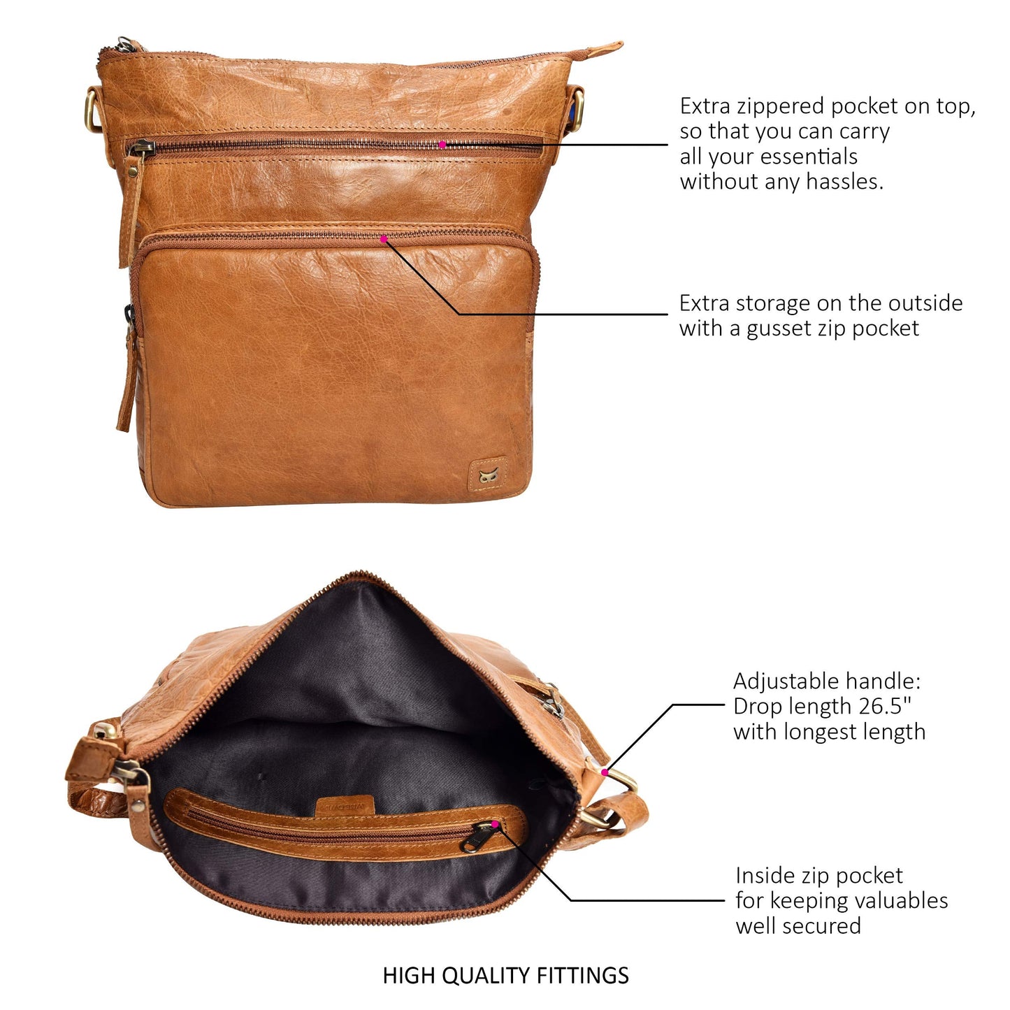 Real Leather Crossbody Bags Purses for Women Shoulder Handbags Crossover Handmade Stylish Trendy Pocketbook (Cognac Multi-Wax)