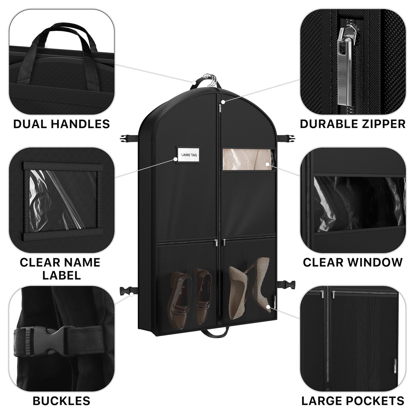 Simple Houseware 43'' Travel Garment Bag with Pockets for Suits, Dresses, Coats, Heavy Duty 300D Polyester