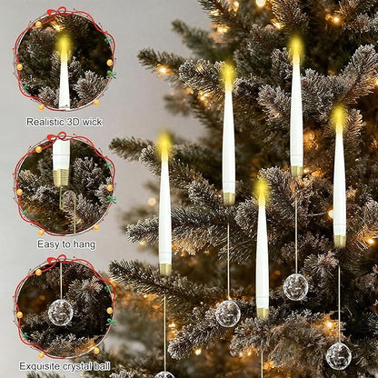 12 Pack Christmas Tree Candles，LED Flickering Flameless Candle Lights，Remote with Timer，Battery Operated Flameless Taper Window Candle for Christmas Tree Decoration&Wedding Party Décor