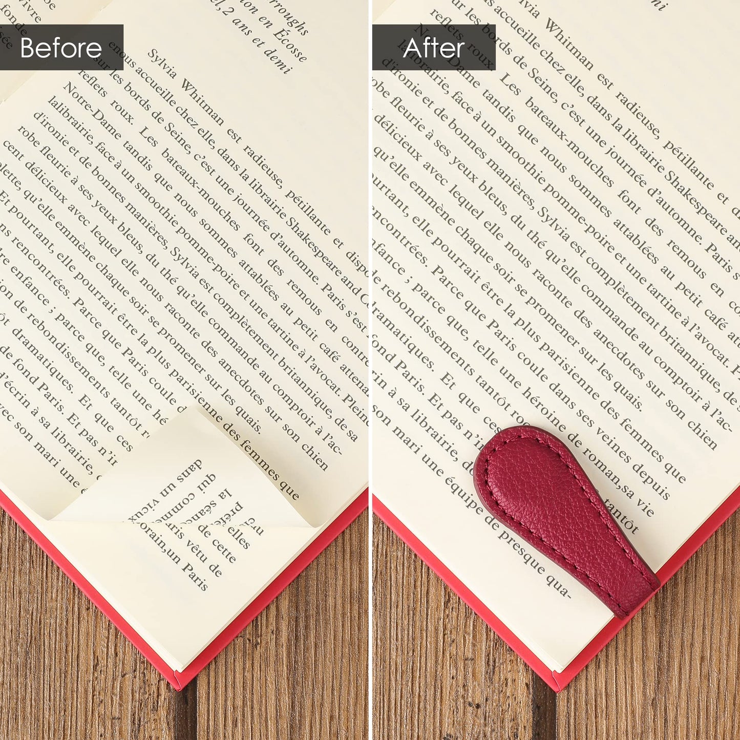 VANTOO Leather Weighted Bookmarks Page Holder for Women Men, Magnetic Bookmarks for Reading, Book Accessories Gift for Book Lovers Teachers Writers Authors Poets (Wine)