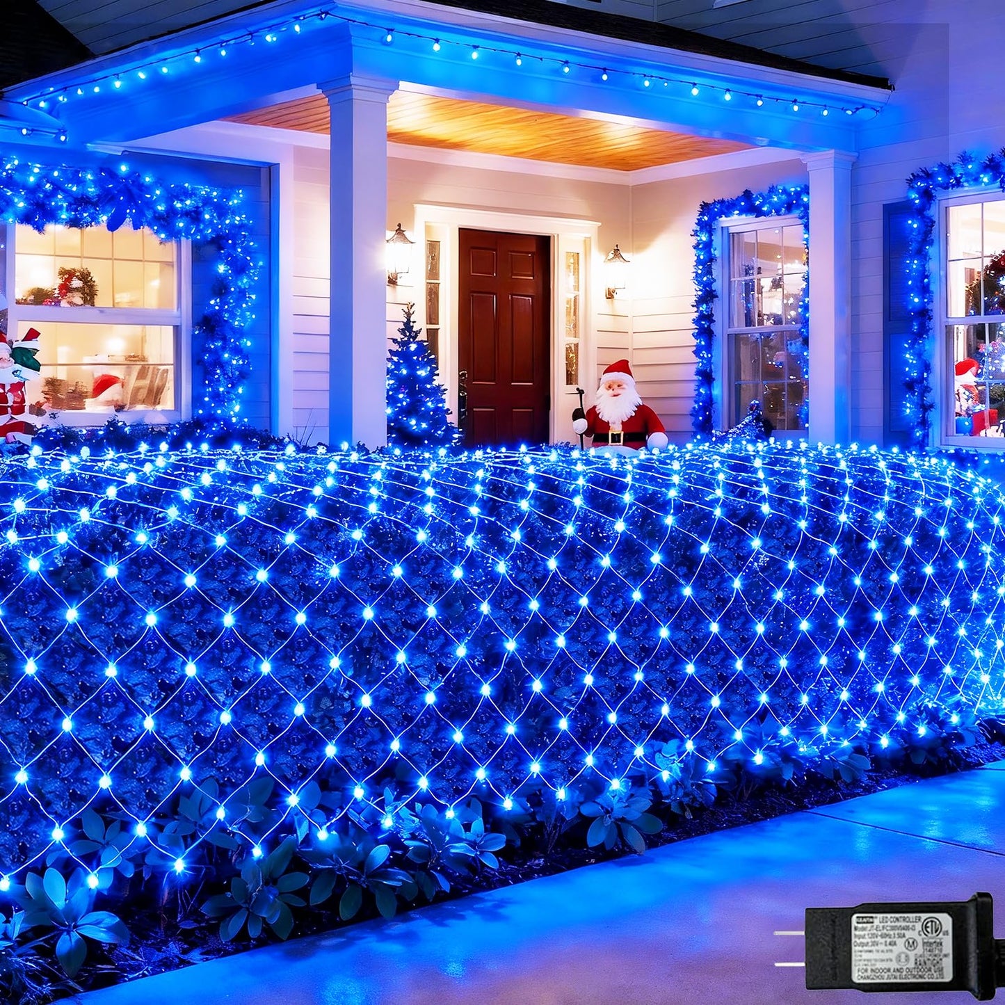 Pooqla Net Lights, 300LED Christmas Outdoor Mesh Light, 14.8x4.9 ft Fairy String Light with 8 Modes Green Wire, Connectable Waterproof for Bushes Tree Garden Christmas Decor, Blue