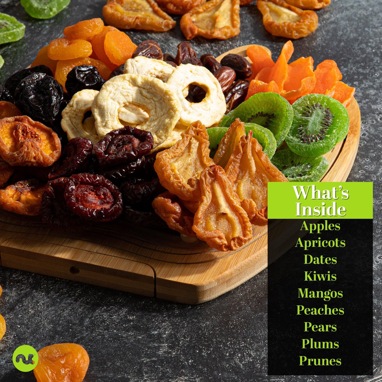 NUT CRAVINGS - Dried Fruit Flower Bouquet Arrangement in Wooden Apple-Shaped Gift Basket + Tray (9 Assortment) Healthy Snack Care Package