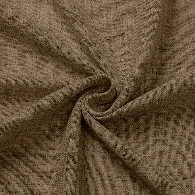 Tollpiz Short Linen Curtains Bedroom Rod Pocket Semi Sheer Curtain Burlap Light Filtering Thick Linen Drapes for Living Room, 38 x 45 inches Long, Brown, Set of 2 Panels