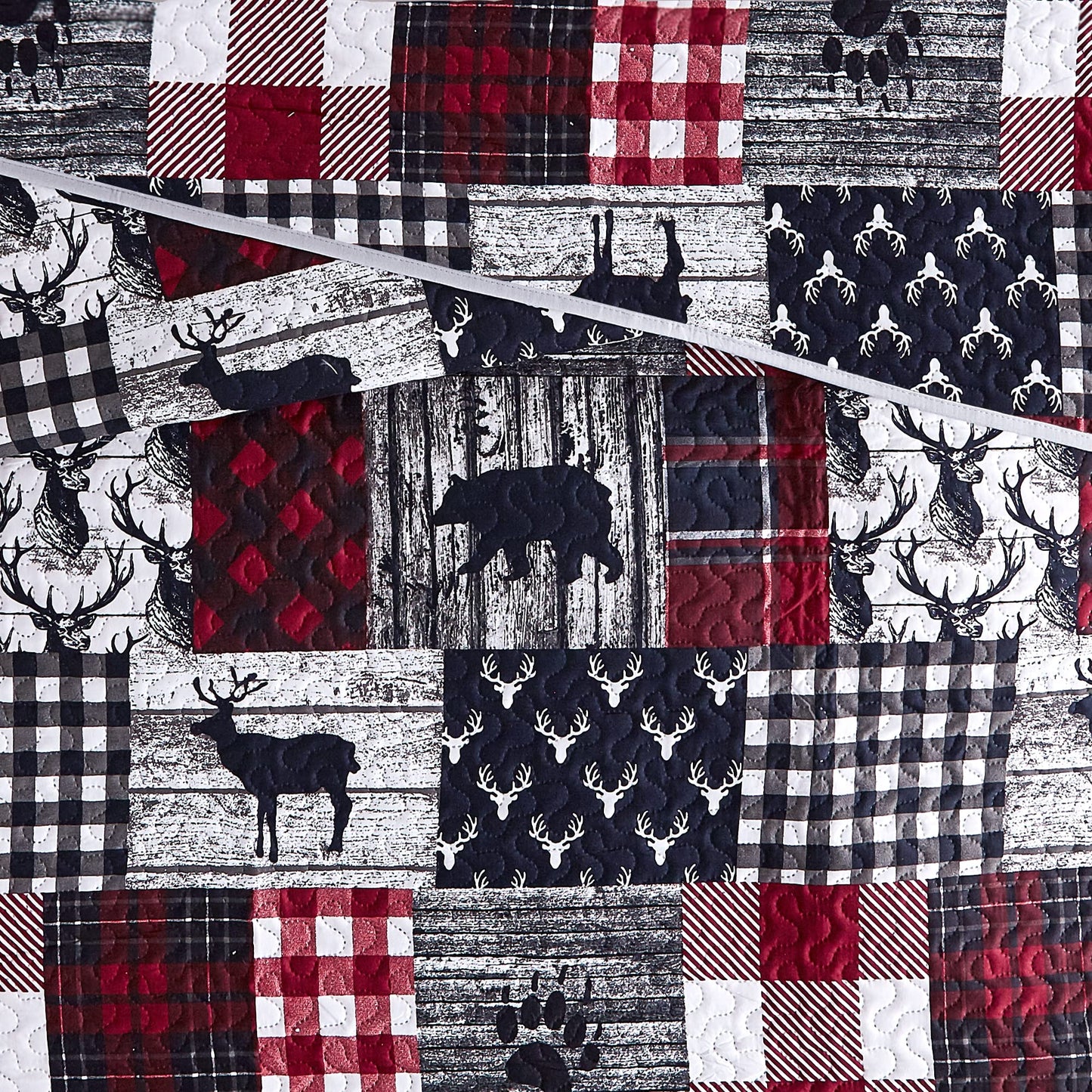 UMCHORD Cabin Quilt Set Queen, Christmas Rustic Quilt Coverlet Bed Set, 3-Piece Lightweight Reversible All Season Quilt Set, Lodge Bedspread Quilt with 2 Shams