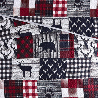 UMCHORD Cabin Quilt Set Queen, Christmas Rustic Quilt Coverlet Bed Set, 3-Piece Lightweight Reversible All Season Quilt Set, Lodge Bedspread Quilt with 2 Shams