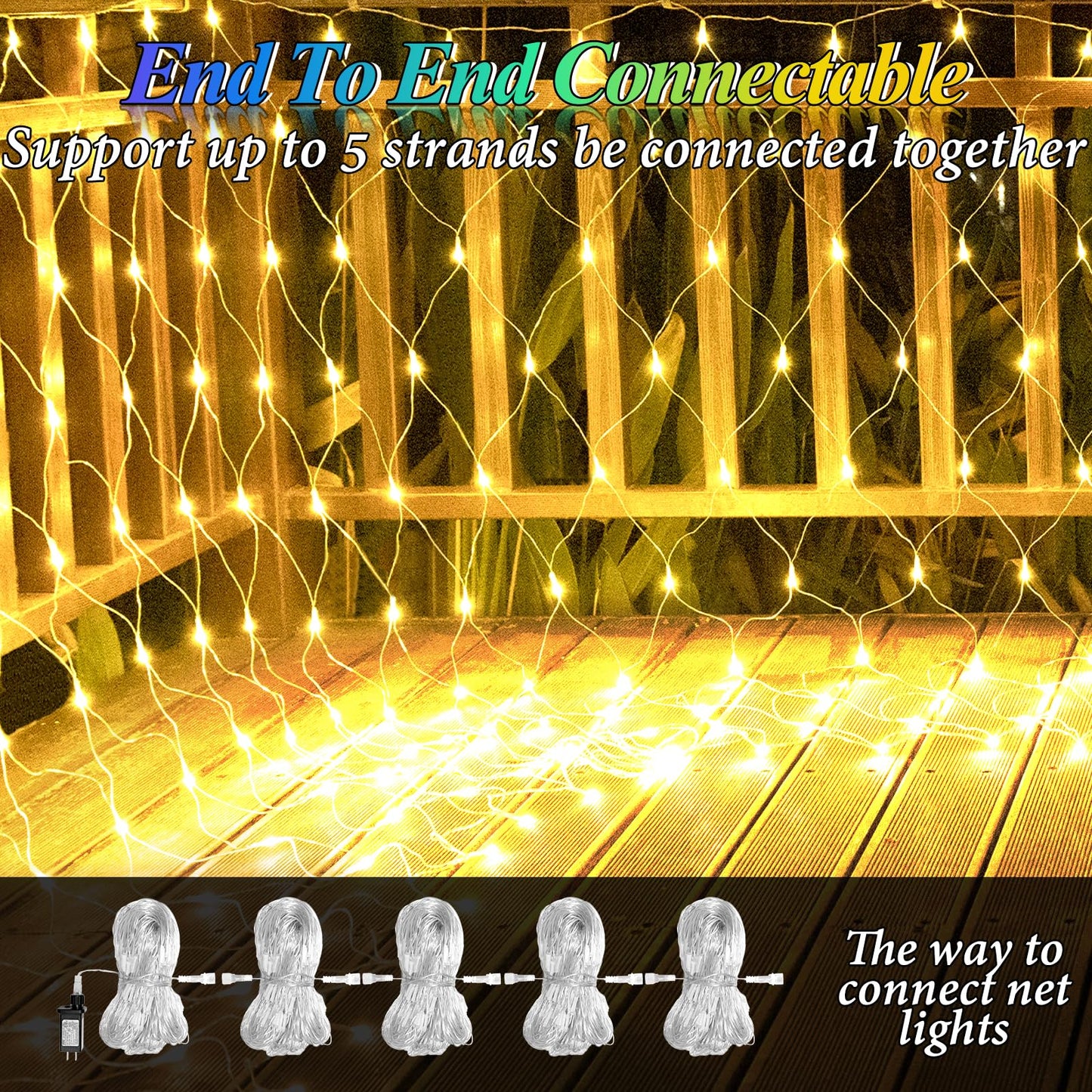 6.6ft x 6.6ft Christmas Net Lights, 160LED Gazebo Mesh Lights Outdoor 8 Modes Timer, Waterproof Connectable String Lights Clear Wire for Bushes Patio Pergolas Garden Holiday Party - Warm White