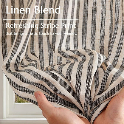 jinchan Striped Linen Kitchen Curtains 24 Inches Length Tier Curtains Farmhouse Modern Cafe Small Window Treatments Airy Light Filtering Rod Pocket for Living Room Bathroom 2 Panels Jet Black