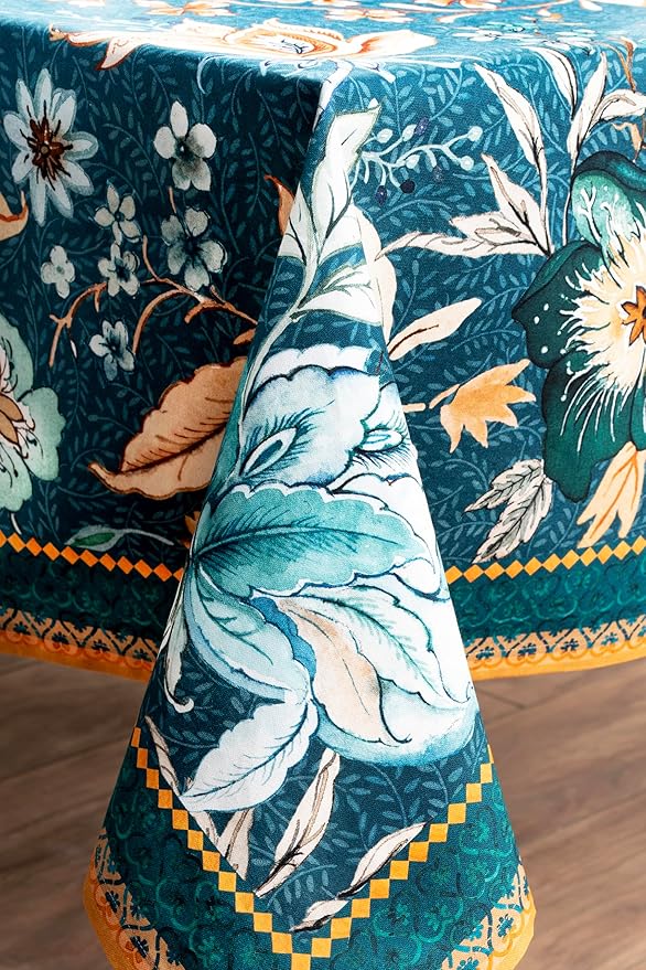 Maison d' Hermine Table Cloth Rectangle Table 100% Cotton 70 x 120 Inches Fall Tablecloth Reusable Everyday Use for Thanksgiving Christmas Decorations Dining Farmhouse Party (Luxury Loft - Dark Teal)