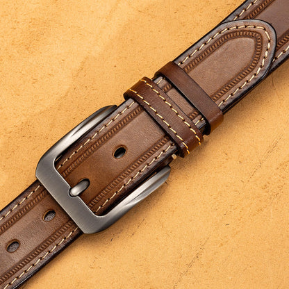 HOLMANSE Italian Full Grain Leather Belt for Men Western Cowboy Casual Jean Belt 1.5 Wide 7 Holes Gift Box Packaging (Full Grain Leather/Brown, Belt Size 36 / Pants Size 34)