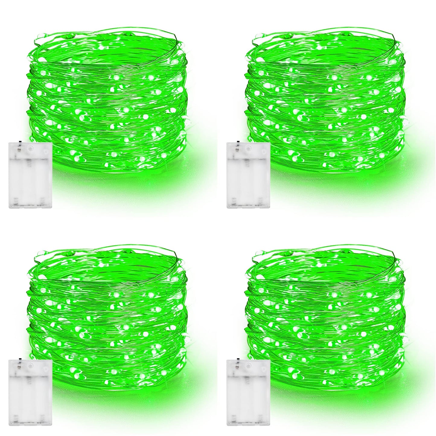 Dazzle Bright Fairy Lights Battery Operated, 4 Pack Total 80FT 240LED Silver Wire Waterproof String Lights, St. Patrick's Day Christmas Decorations for Indoor Outdoor Bedroom Yard Decor, Green