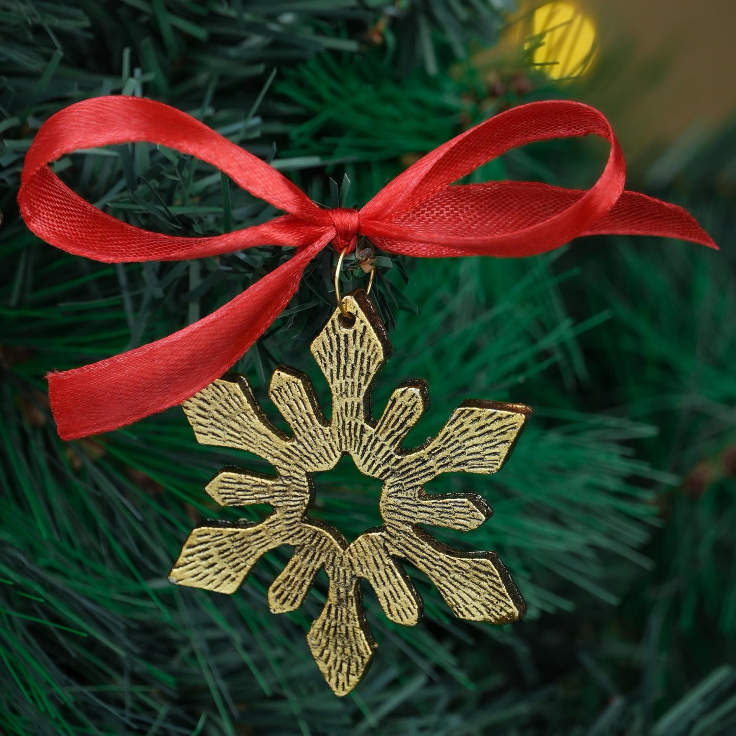 IndianShelf 12 Piece Golden Aluminum Christmas Tree Hanging Ornaments – Reindeer, Angel, Star, Snowflake, Heart & Tree Shapes for Holiday & Home Décor