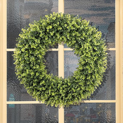 32 Inch Extra Large Boxwoods Green Spring Artificial Wreath for Front Door, Year Round Spring Summer Winter Wreaths for Wall Window Porch Home Farmhouse Outdoor Outside Indoor Decorations