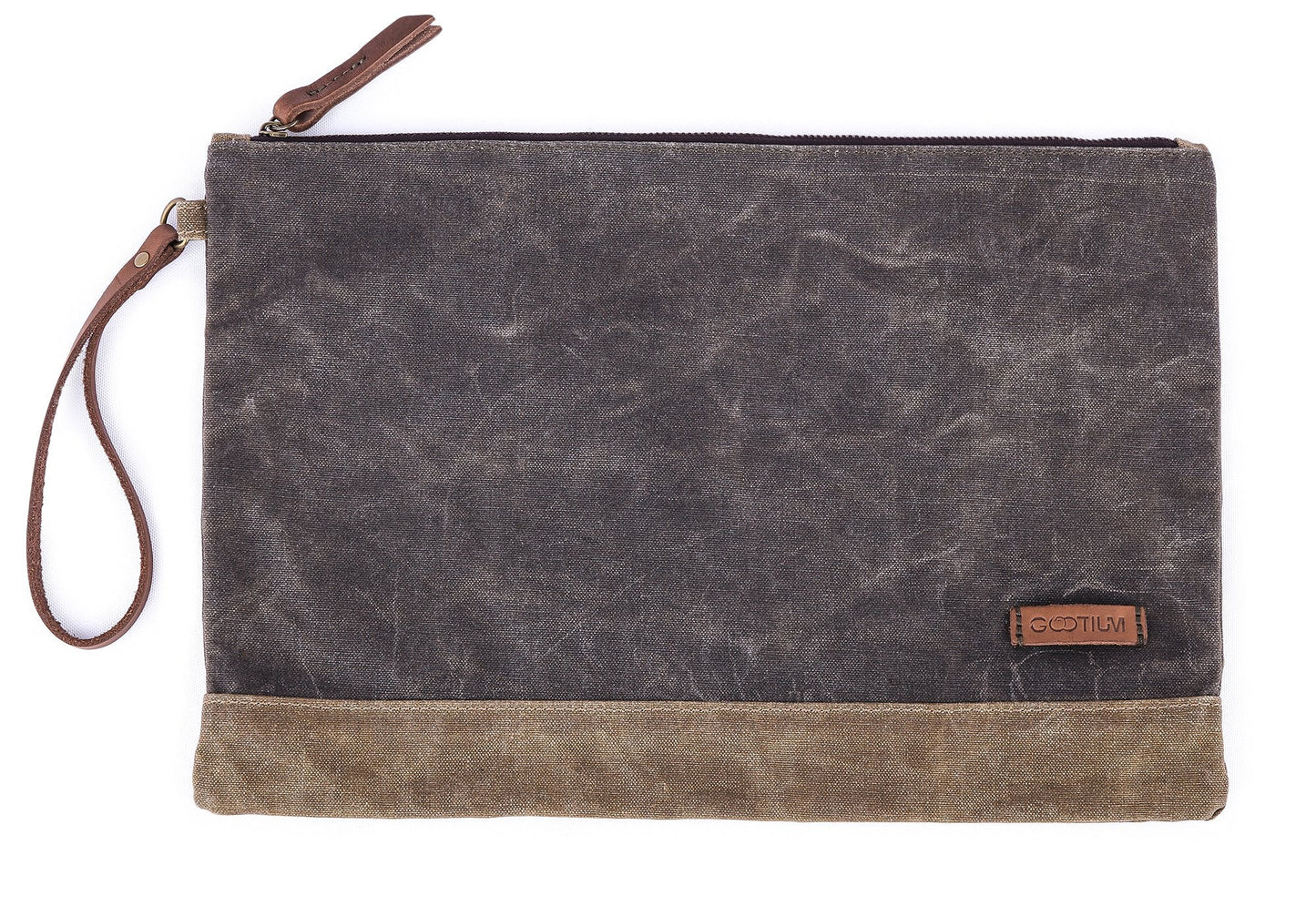 Gootium Waxed Canvas Zip Folio Pencil Pouch - Office Supply Zippered Makeup Bag Multipurpose File Folder - Size 13"x9.4", Olive Drab